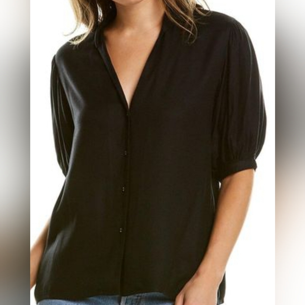 Garrie B top size XL, NWT women's black button-down, short sleeve top